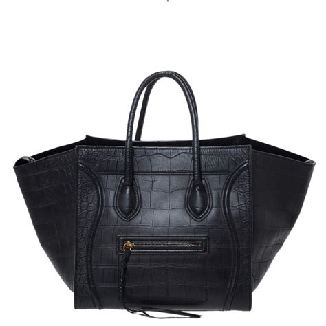 celine black phantom croc|CELINE Crocodile Embossed Small Phantom Luggage Black.